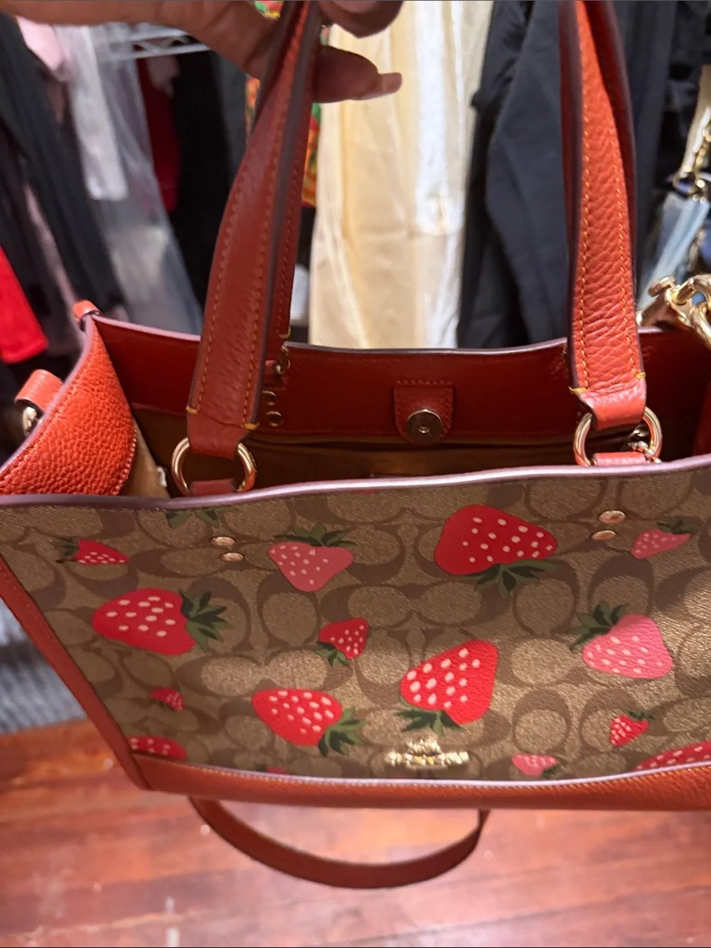 Coach Strawberry Print Tote - Red/Brown